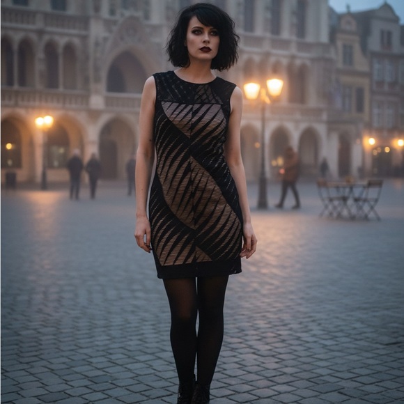Goth Mesh Black Dress With Nude Lining - Picture 3 of 3